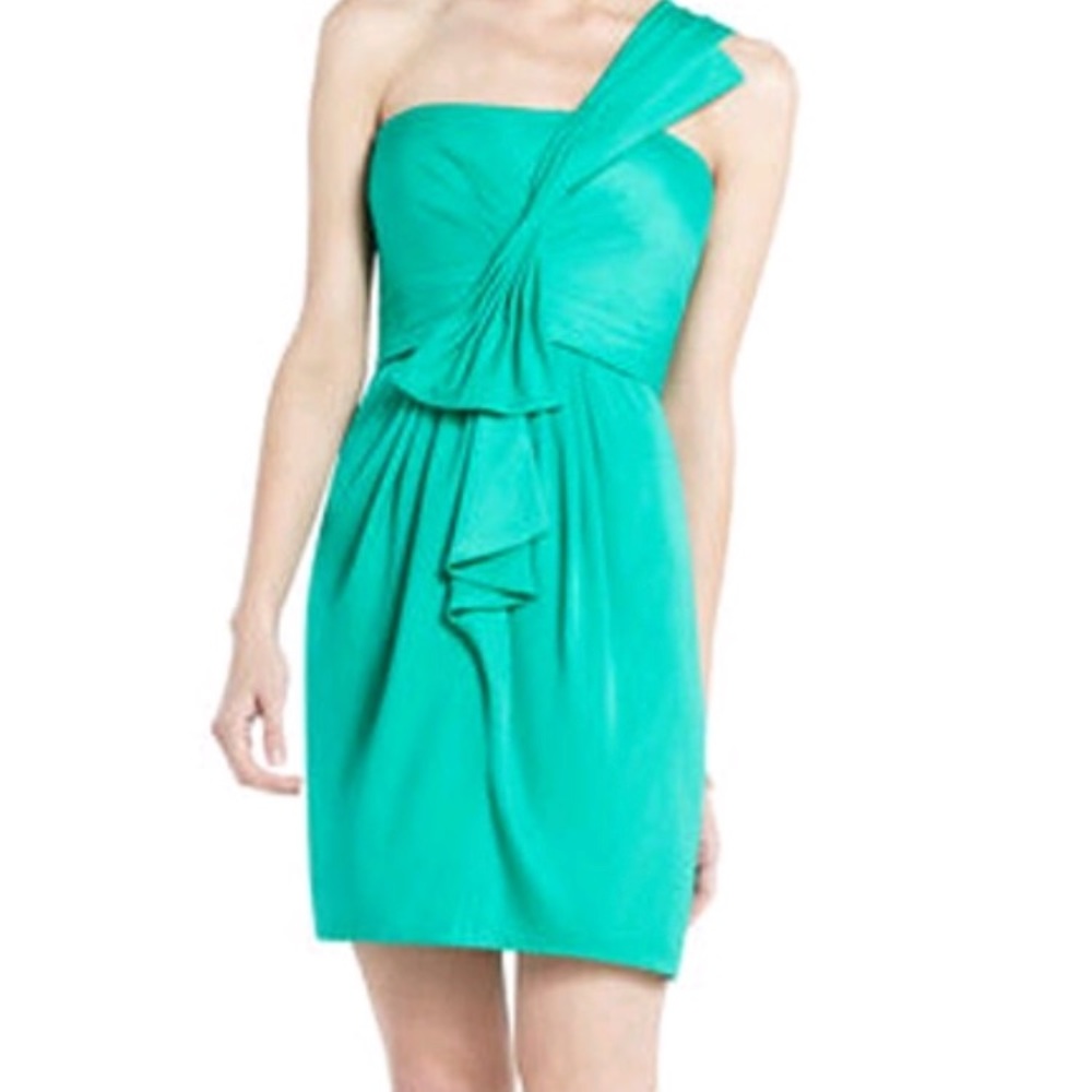 $248 BCBG EMERALD "PALAIS" ONE SHOULDER DRESS